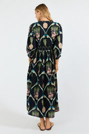 Model Genericm wearing size sample of the Beaumont Midi Dress – Navy in colour Navy, from the front
