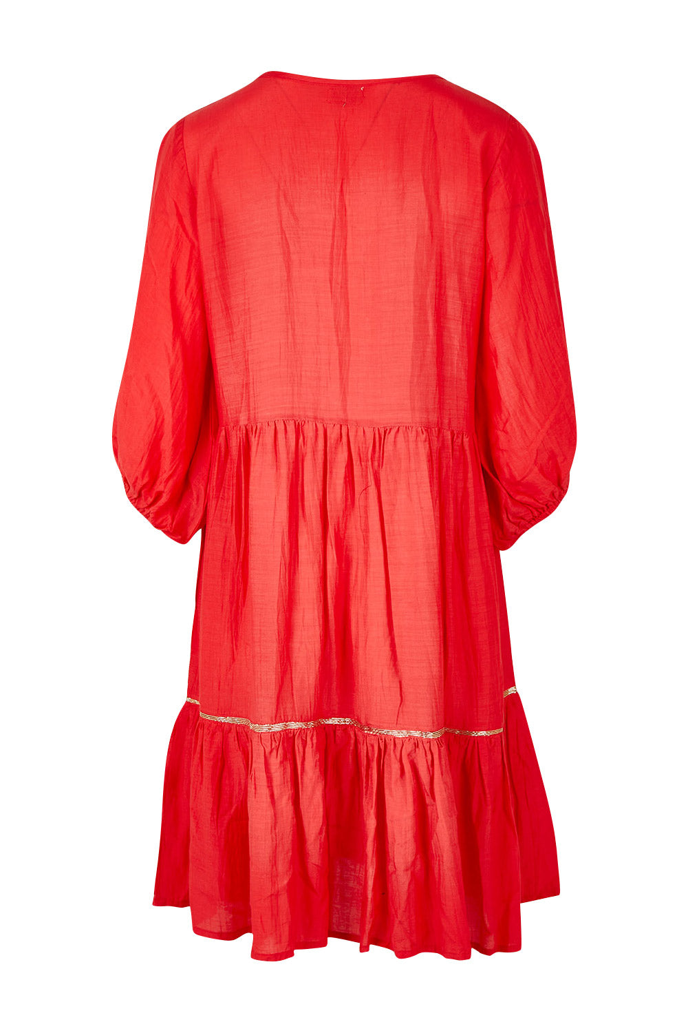 Product shot of the Delilah Dress in colour Melon (Pink), from the back