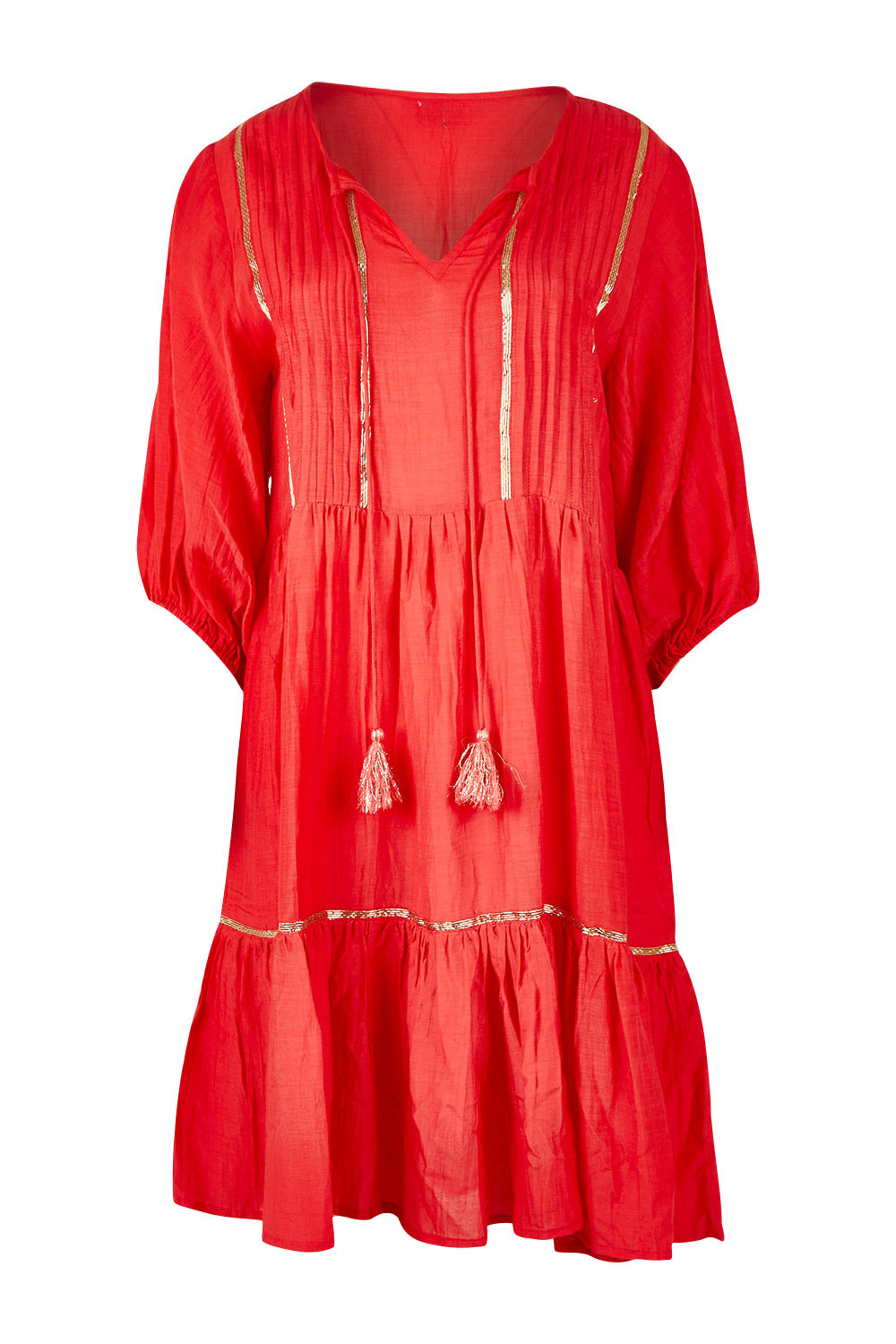 Product shot of the Delilah Dress in colour Melon (Pink), from the front