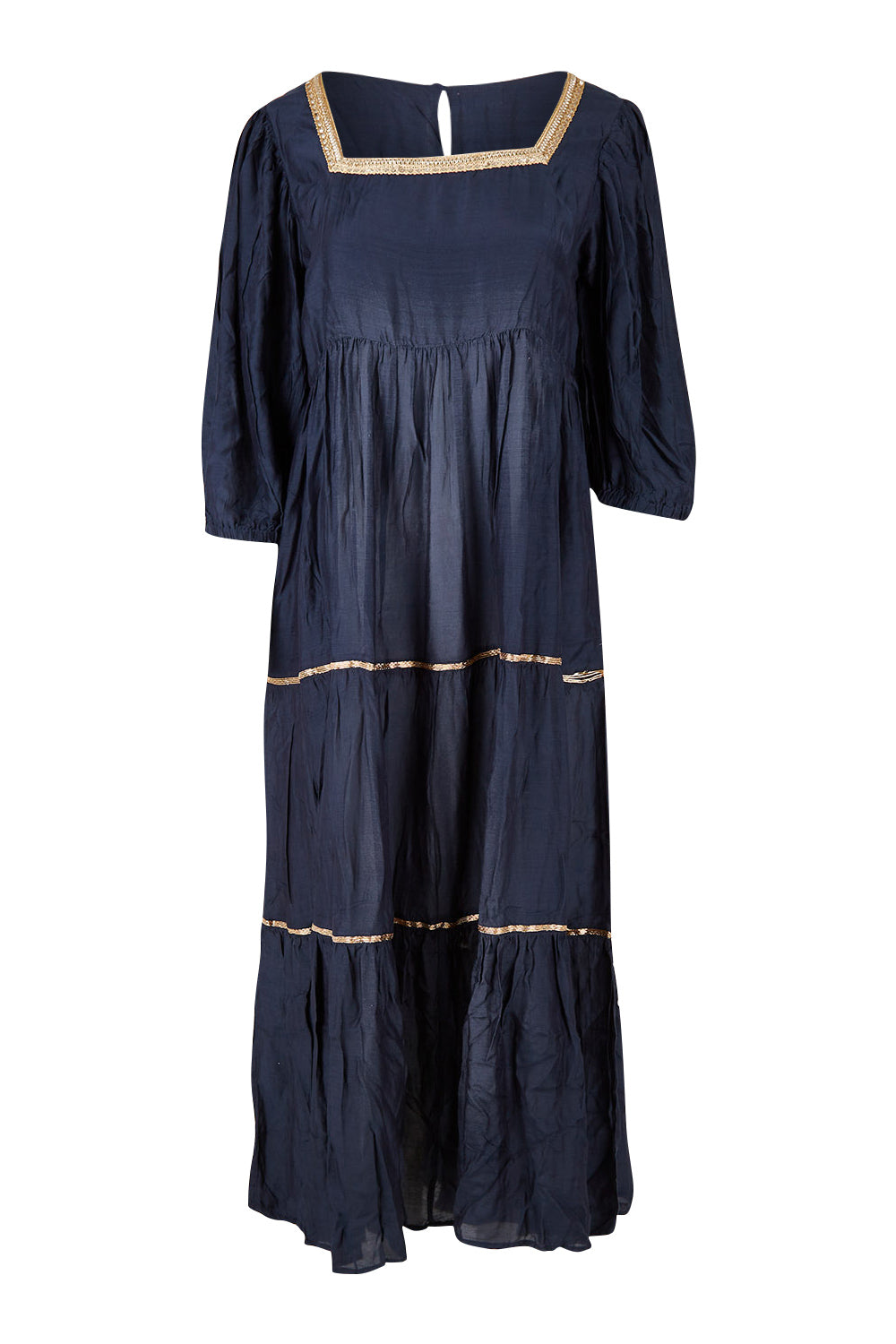 Product shot of the Delilah Maxi in colour Ink (Blue), from the front