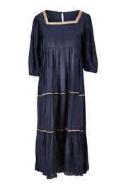 Product shot of the Delilah Maxi in colour Ink (Blue), from the front