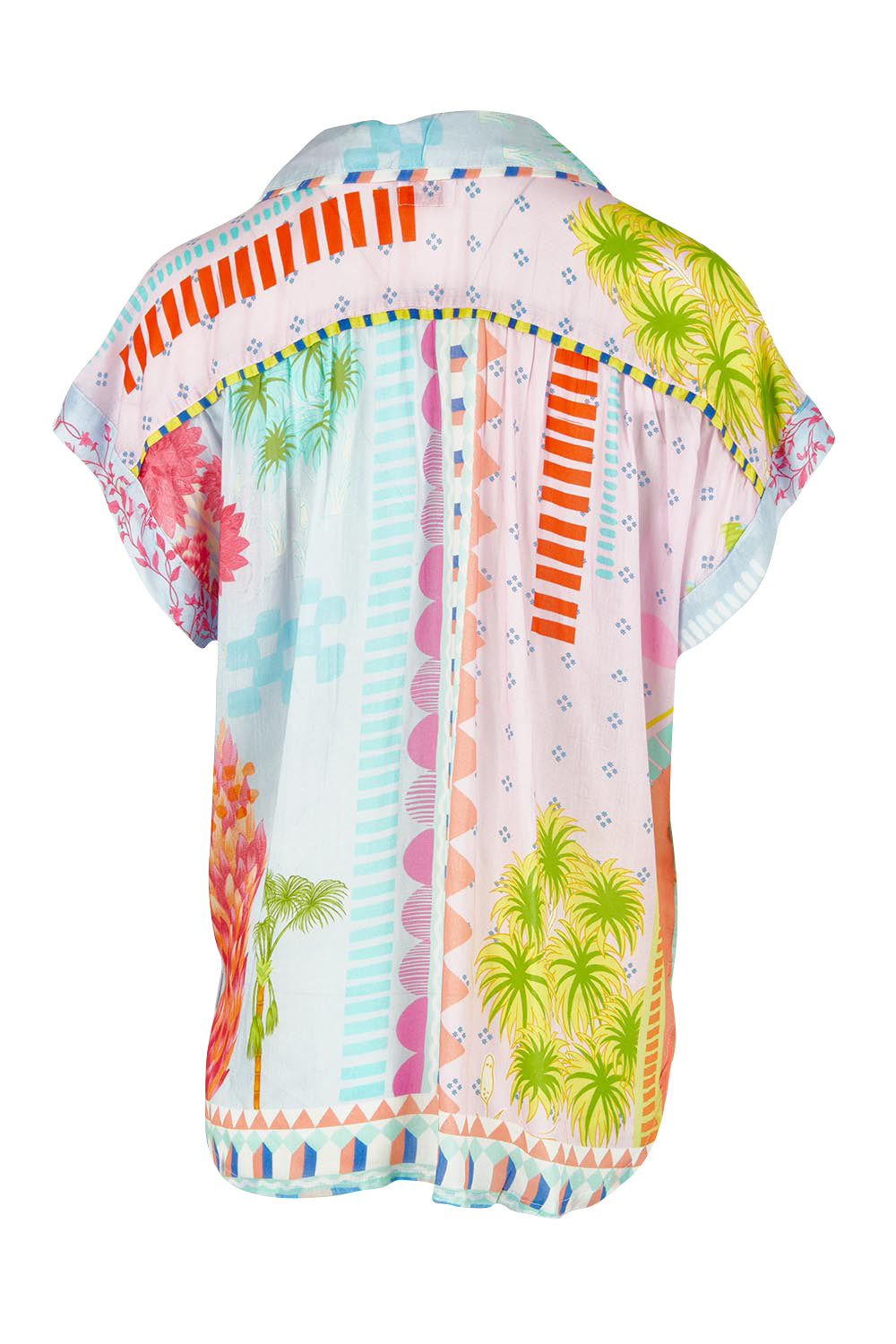 Product shot of the Etereo Top in colour Lagoon (Blue), from the back