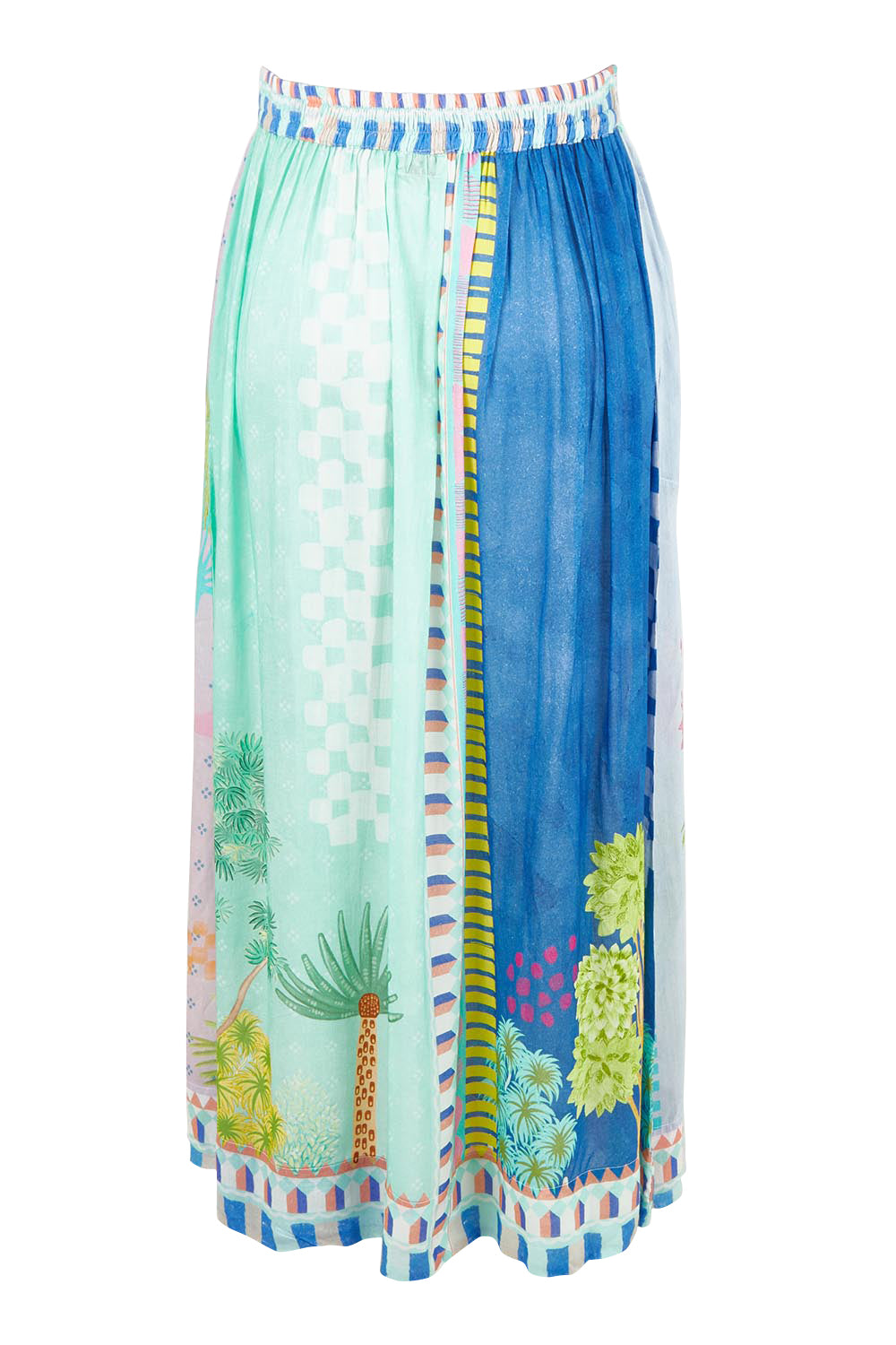 Product shot of the Etereo Skirt in colour Lagoon (Blue), from the back