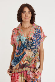 A model wearing the Fiesta Modal Blend Shirt in colour Print, from the back