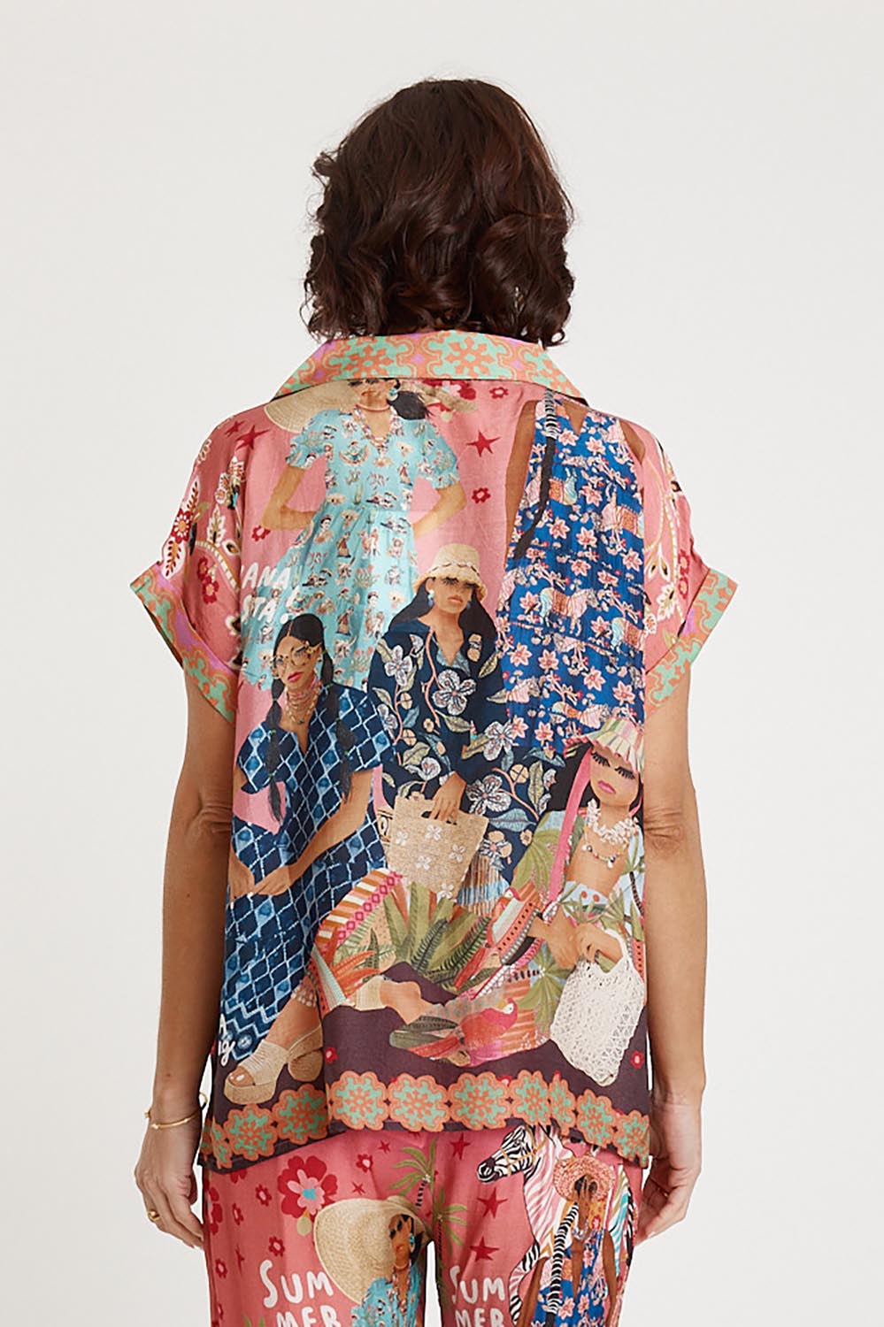 A model wearing the Fiesta Modal Blend Shirt in colour Print, from the back