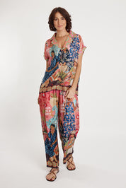 A model wearing the Fiesta Modal Blend Shirt in colour Print, from the front, showing the whole outfit