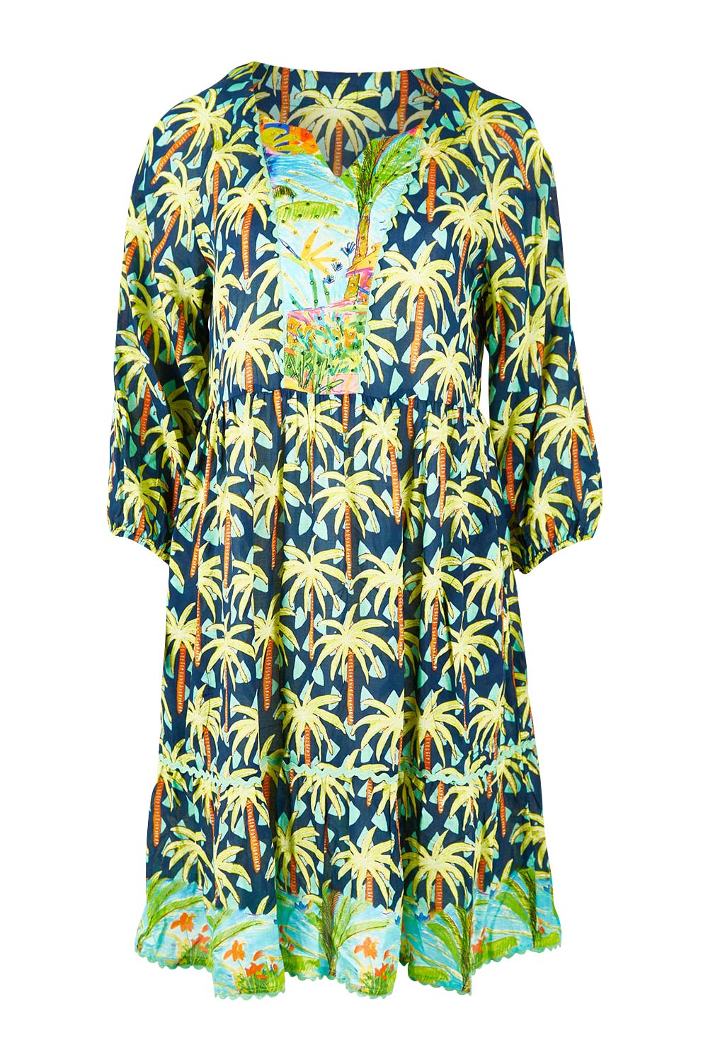 Product shot of the Haiti Tiered Dress in colour Navy (Blue), from the front