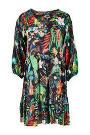Product shot of the Lucile Tiered Dress in colour Midnight (Black), from the front