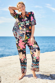 Model Bianca wearing size S of the Marquis Modal Blend Top in colour Black (Black), from the front, showing the whole outfit