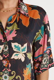 A model wearing the Marquis Modal Blend Top in colour Black (Black), from the front, cropped image