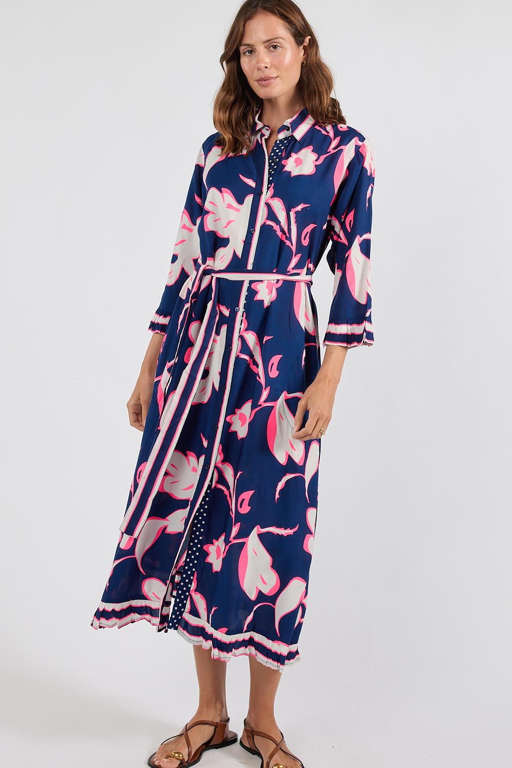 Model Genericm wearing size sample of the Palmilla Shirtmaker Dress – Navy in colour Navy, from the front