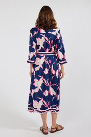 Model Genericm wearing size sample of the Palmilla Shirtmaker Dress – Navy in colour Navy, from the front