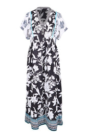 Product shot of the Paloma Midi Dress - Print in colour Print, from the front