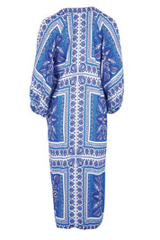 Product shot of the Samora Kaftan Dress – Ocean in colour Ocean, from the back