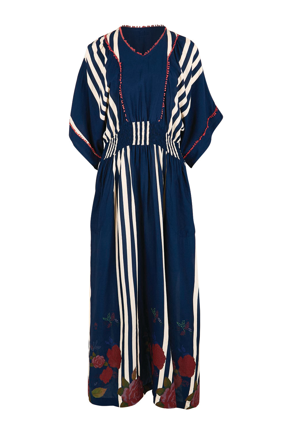 Product shot of the Sandos Maxi Dress – Navy in colour Navy, from the front