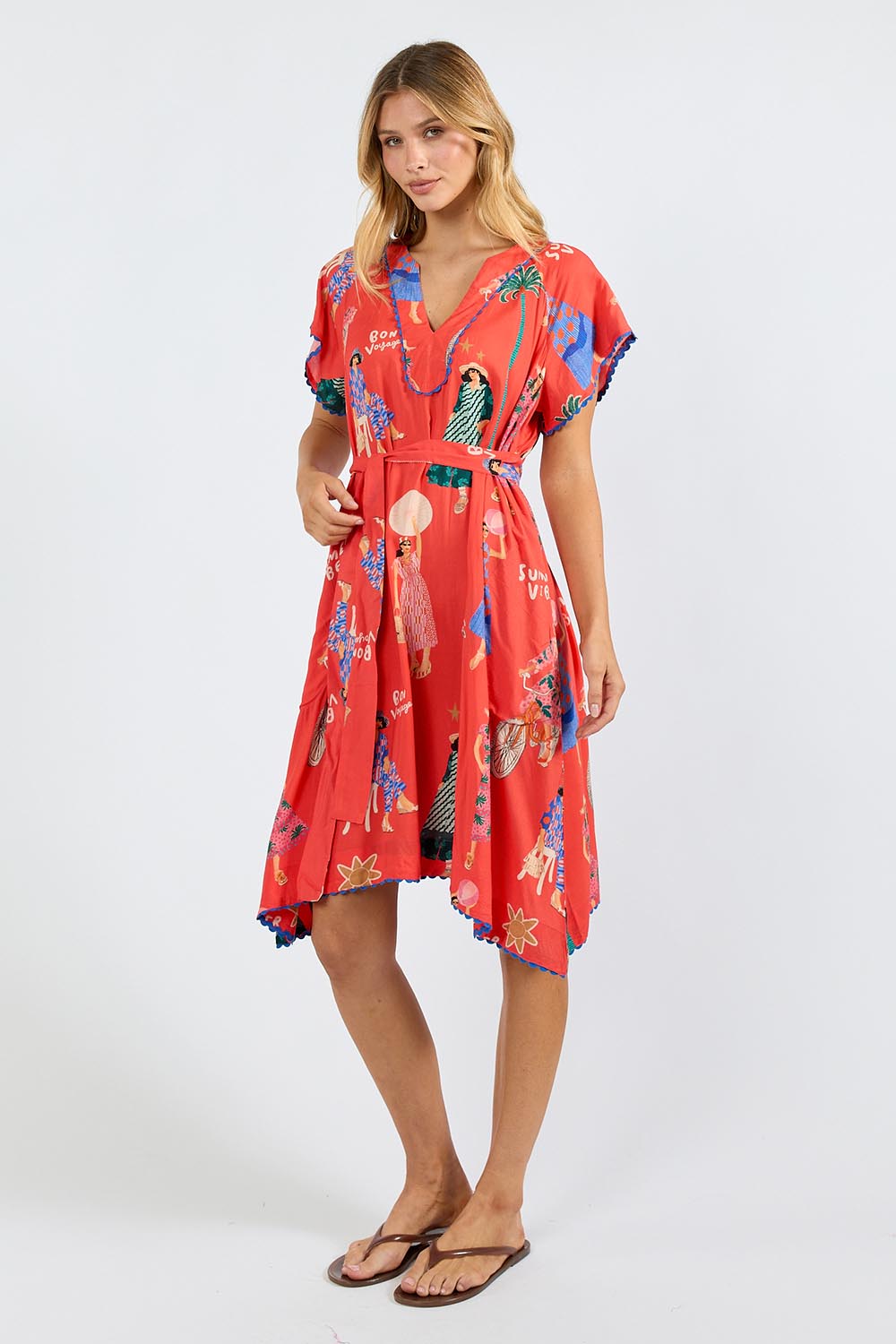 Model Genericm wearing size sample of the Summer Vibes Dress – Melon in colour Melon, from the front