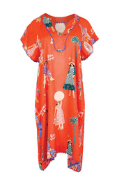 Product shot of the Summer Vibes Dress – Melon in colour Melon, from the front