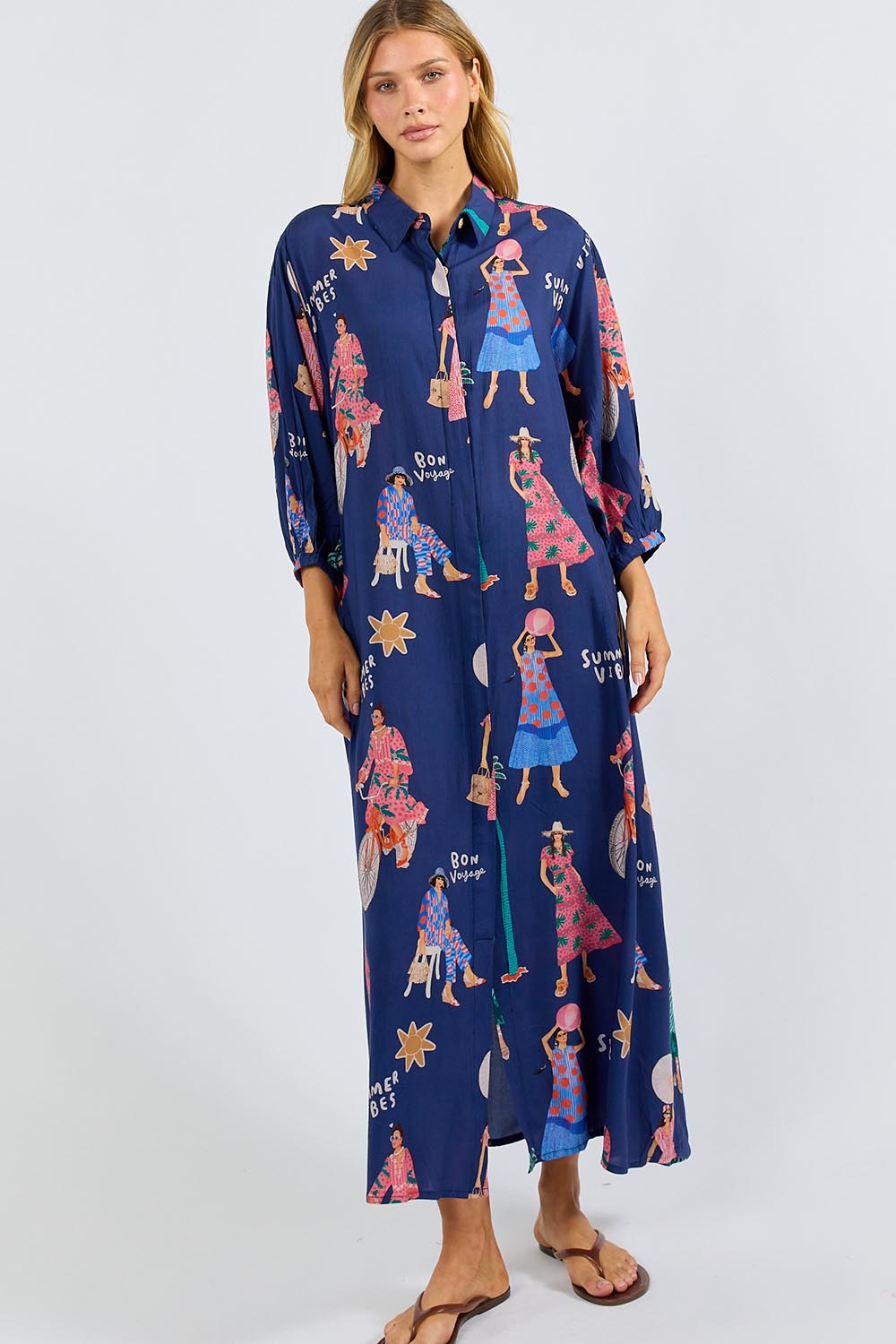 Model Genericm wearing size sample of the Summer Vibes Shirtdress – Navy in colour Navy, from the front