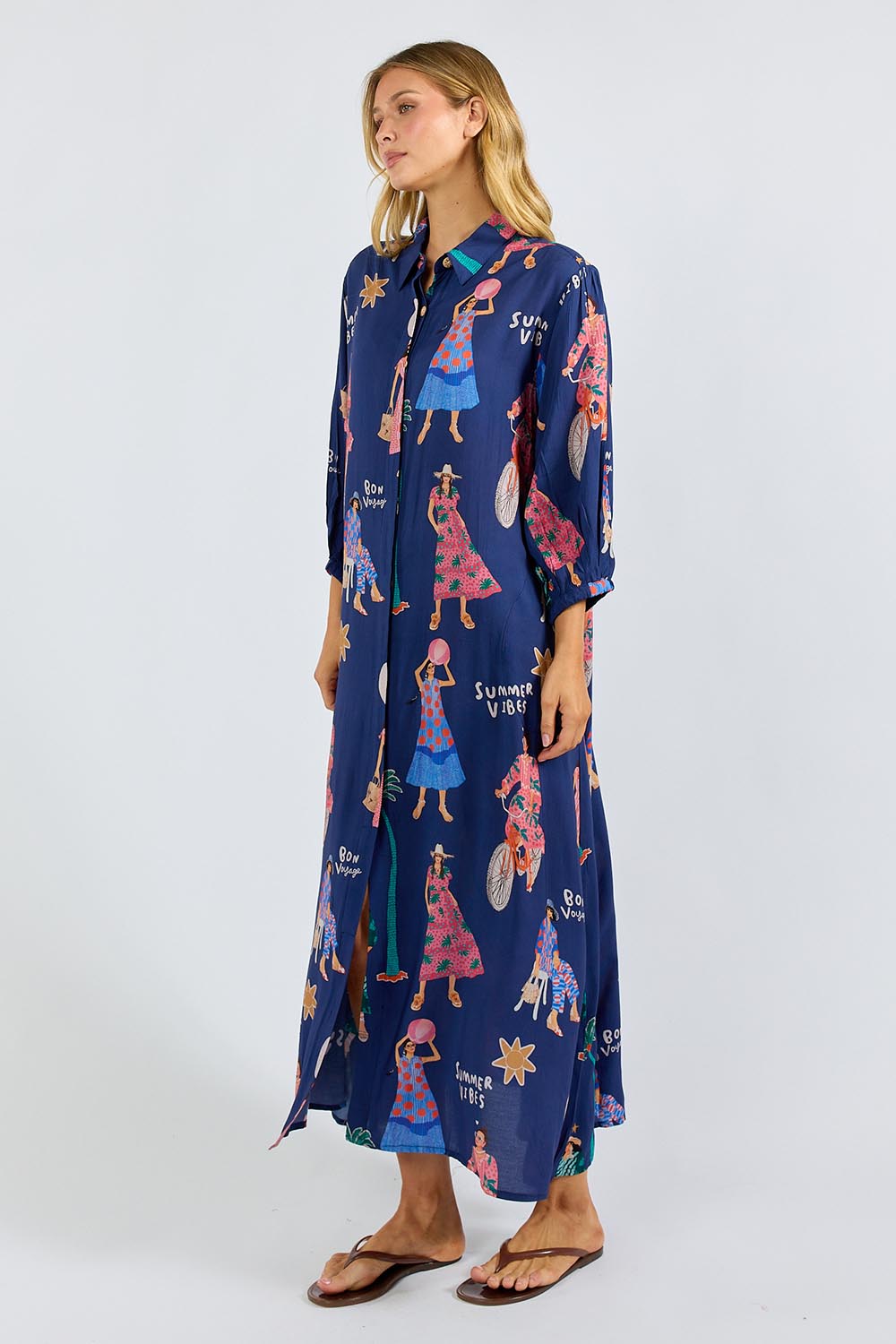 Model Genericm wearing size sample of the Summer Vibes Shirtdress – Navy in colour Navy, from the front