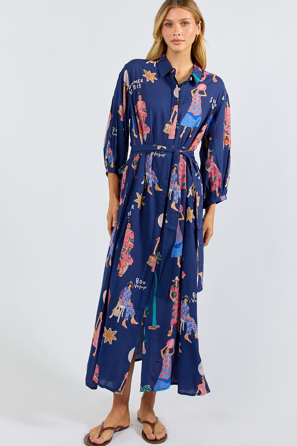 Model Genericm wearing size sample of the Summer Vibes Shirtdress – Navy in colour Navy, from the front
