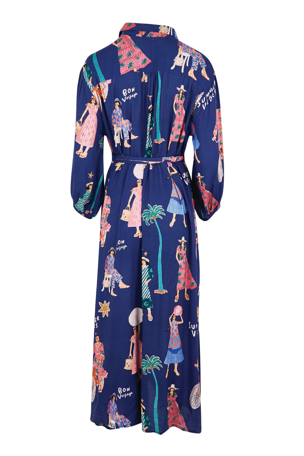 Product shot of the Summer Vibes Shirtdress – Navy in colour Navy, from the back