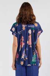 Model Genericm wearing size sample of the Summer Vibes Top – Navy in colour Navy, from the back