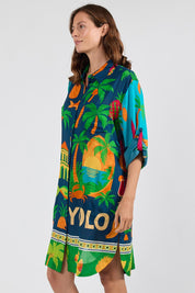 Model Genericm wearing size sample of the Yolo Shirtmaker Dress – Navy in colour Navy, from an angle