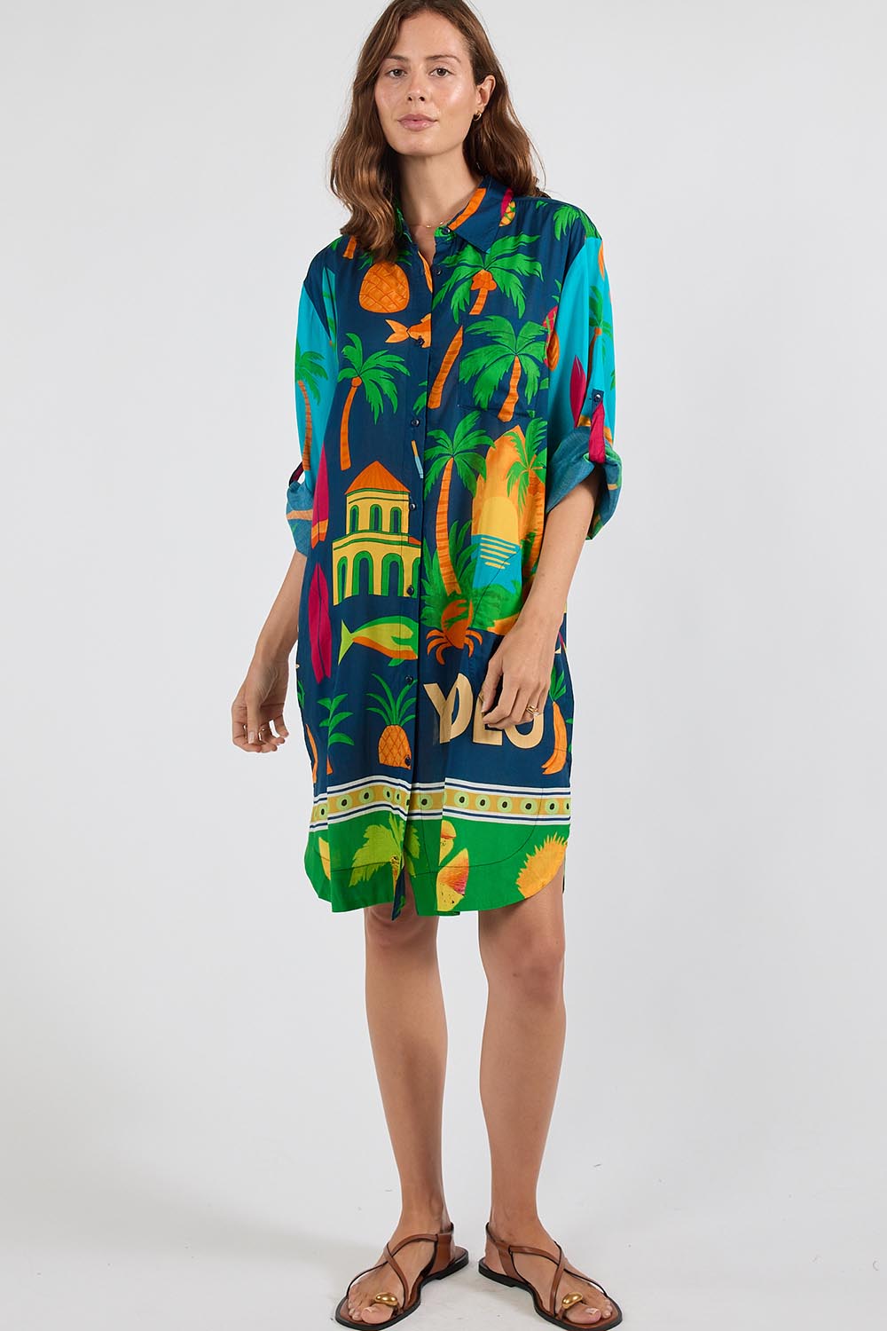 Model Genericm wearing size sample of the Yolo Shirtmaker Dress – Navy in colour Navy, from the front