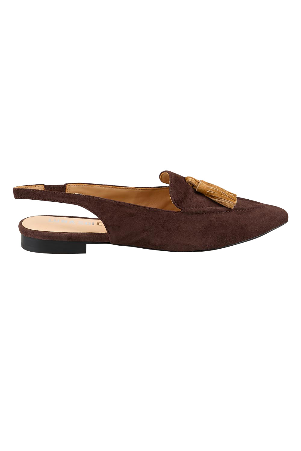Product shot of the Piper Slingback Flat - Chocbrown in colour Chocbrown, from the front