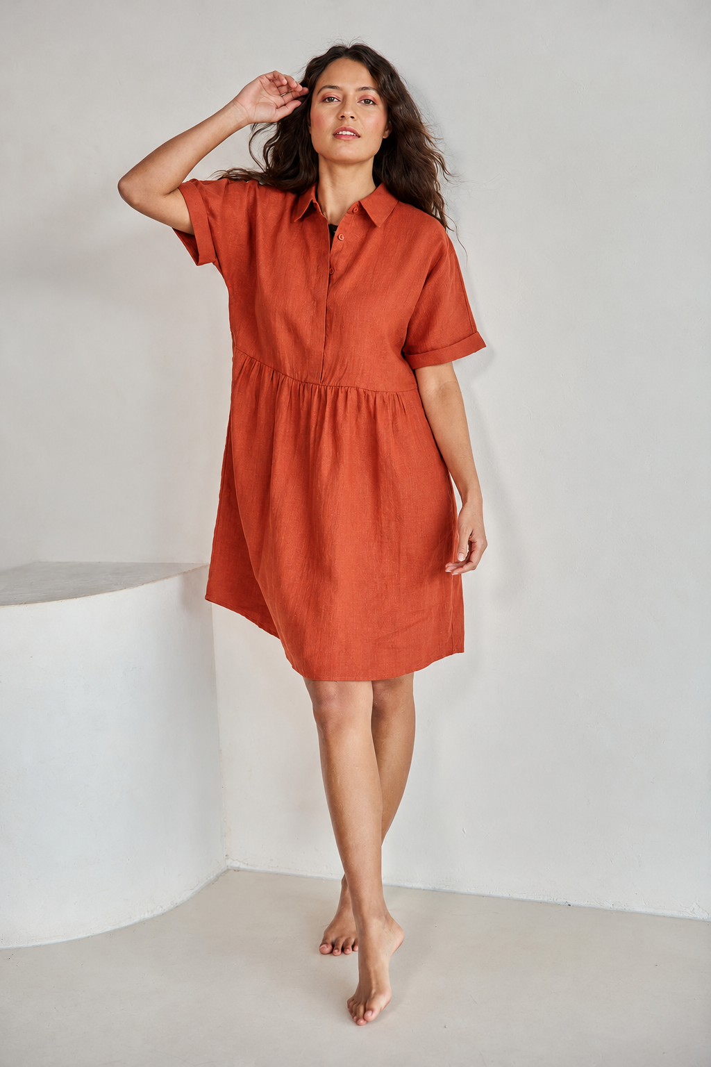 Linen Throw On Dress – Rust