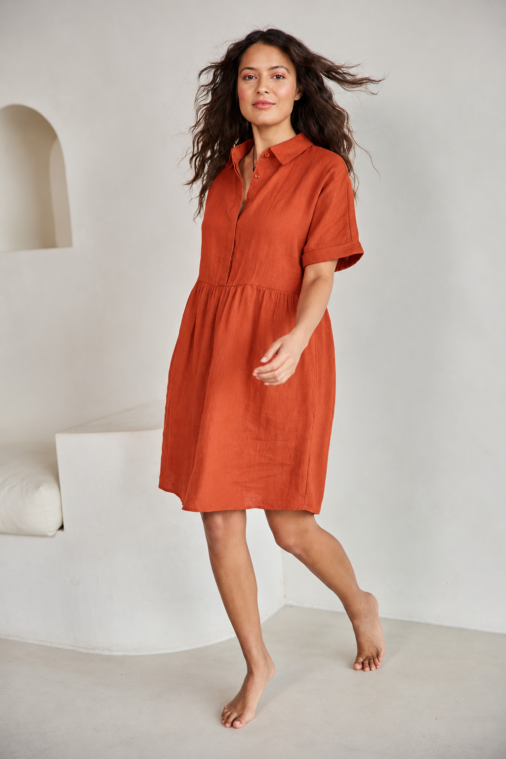 Linen Throw On Dress – Rust