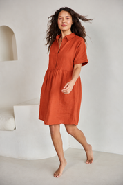 Linen Throw On Dress – Rust