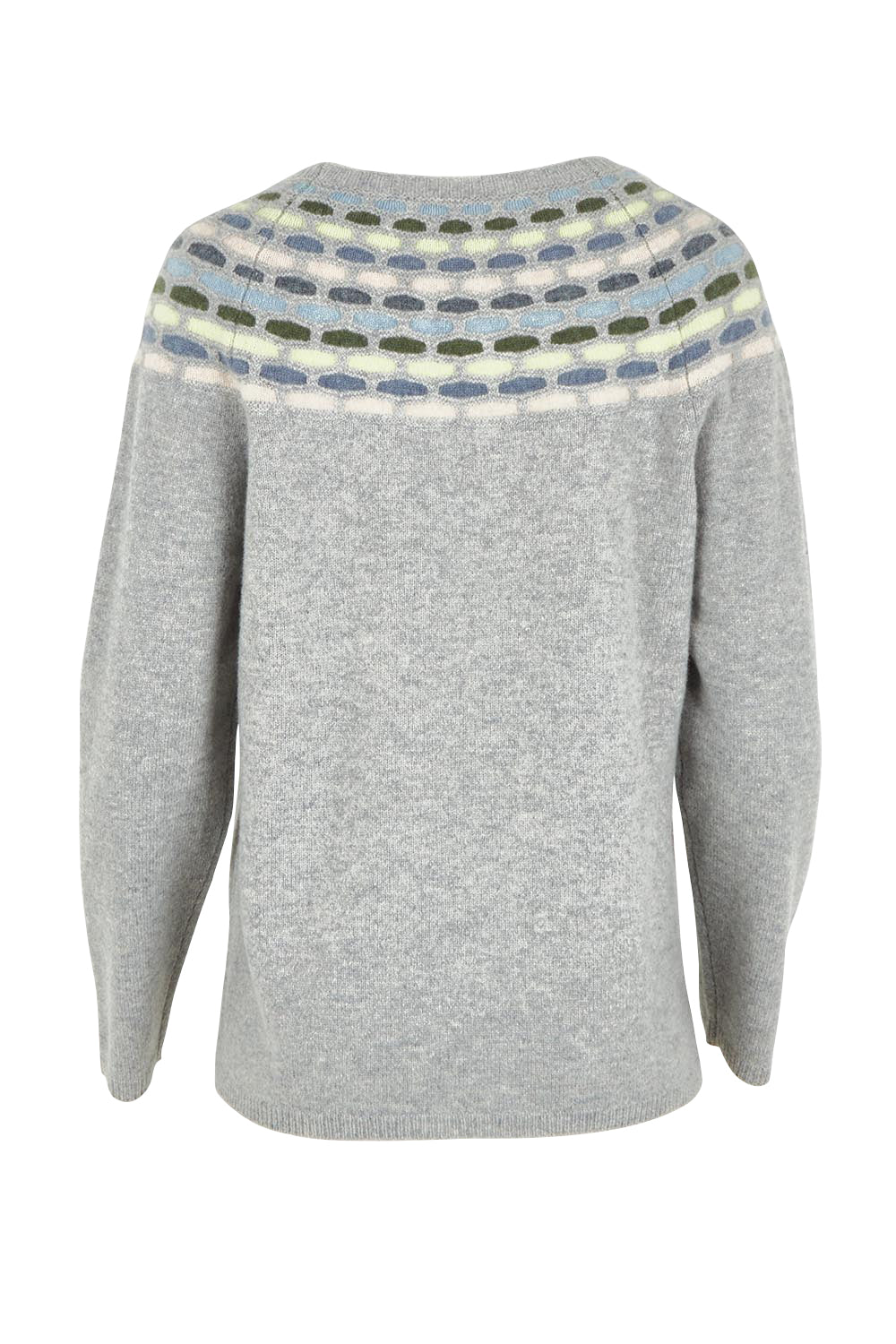 Product shot of the Brigitte Lambswool Sweater in colour Grey (Grey), from the back