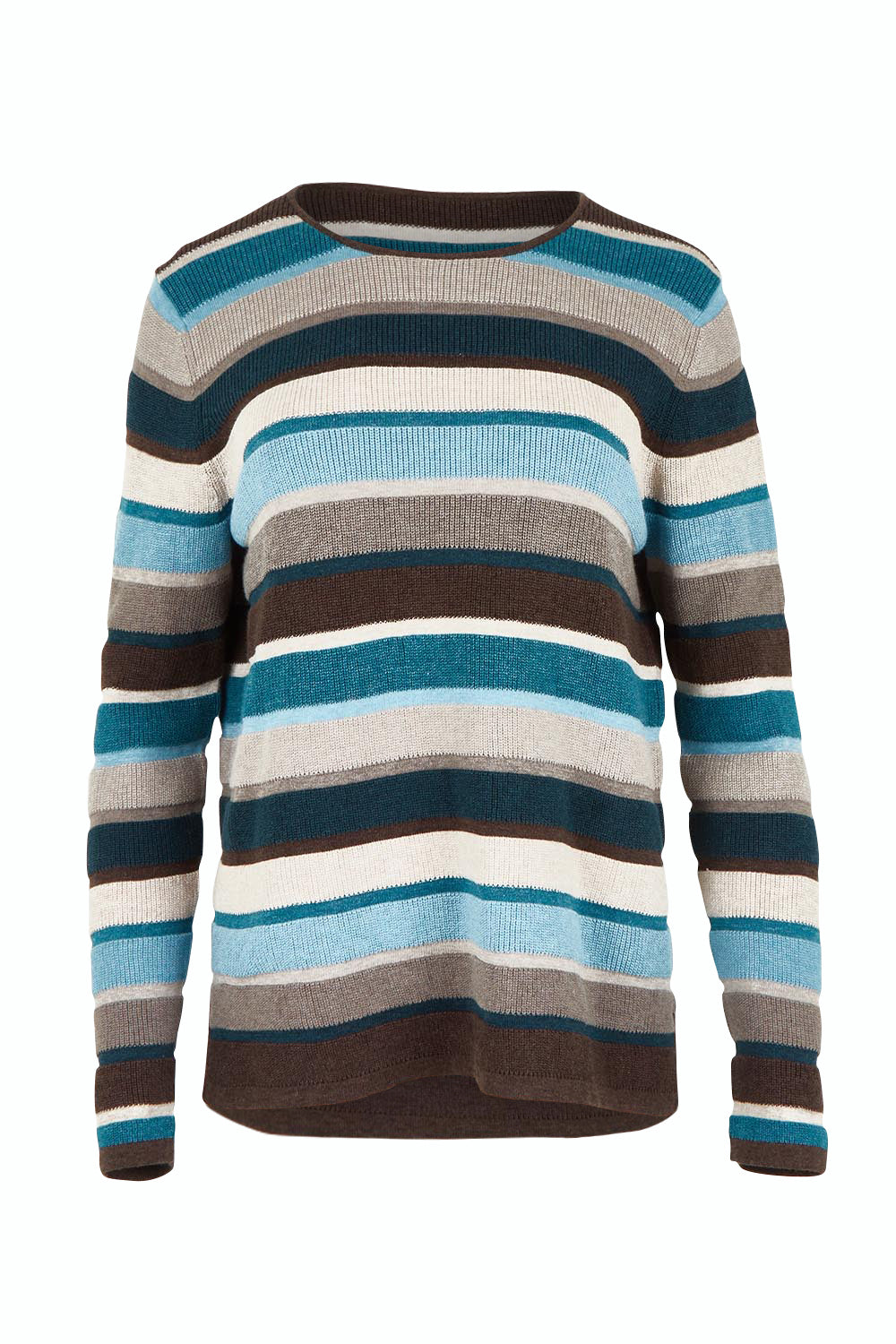 Product shot of the Mathilde Organic Cotton Sweater in colour Darkbrown (Blue), from the front