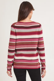 Model Madeline wearing size S of the Mathilde Organic Cotton Sweater in colour Softred (Pink), from the back
