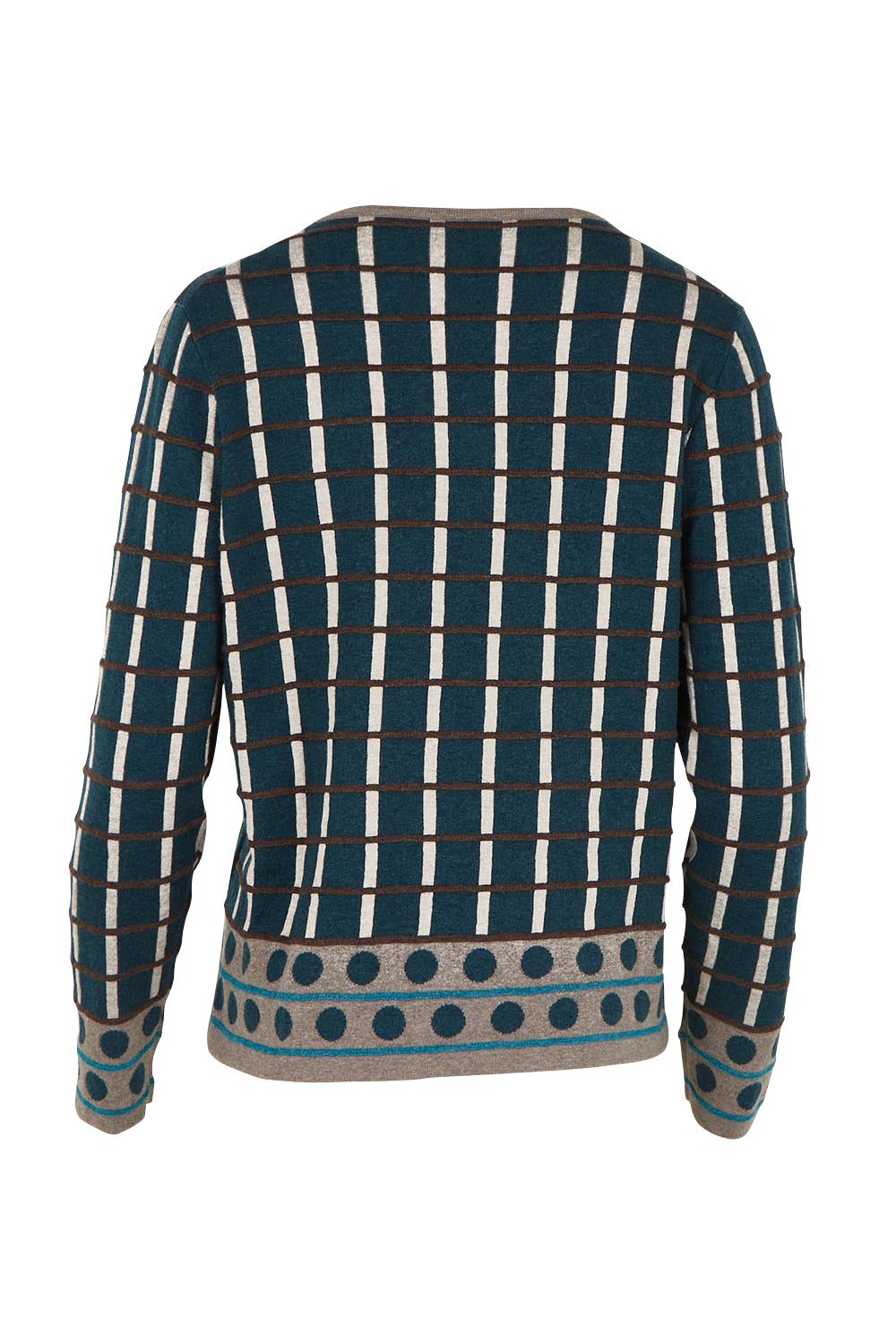 Product shot of the Oda Organic Cotton Sweater in colour Darkaqua (Green), from the back