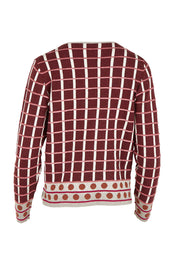 Product shot of the Odette Organic Cotton Cardigan in colour Spice (Red), from the back