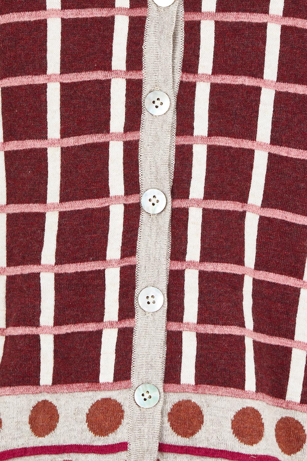 Product shot of the Odette Organic Cotton Cardigan in colour Spice (Red), detail