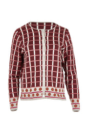 Product shot of the Odette Organic Cotton Cardigan in colour Spice (Red), from the front