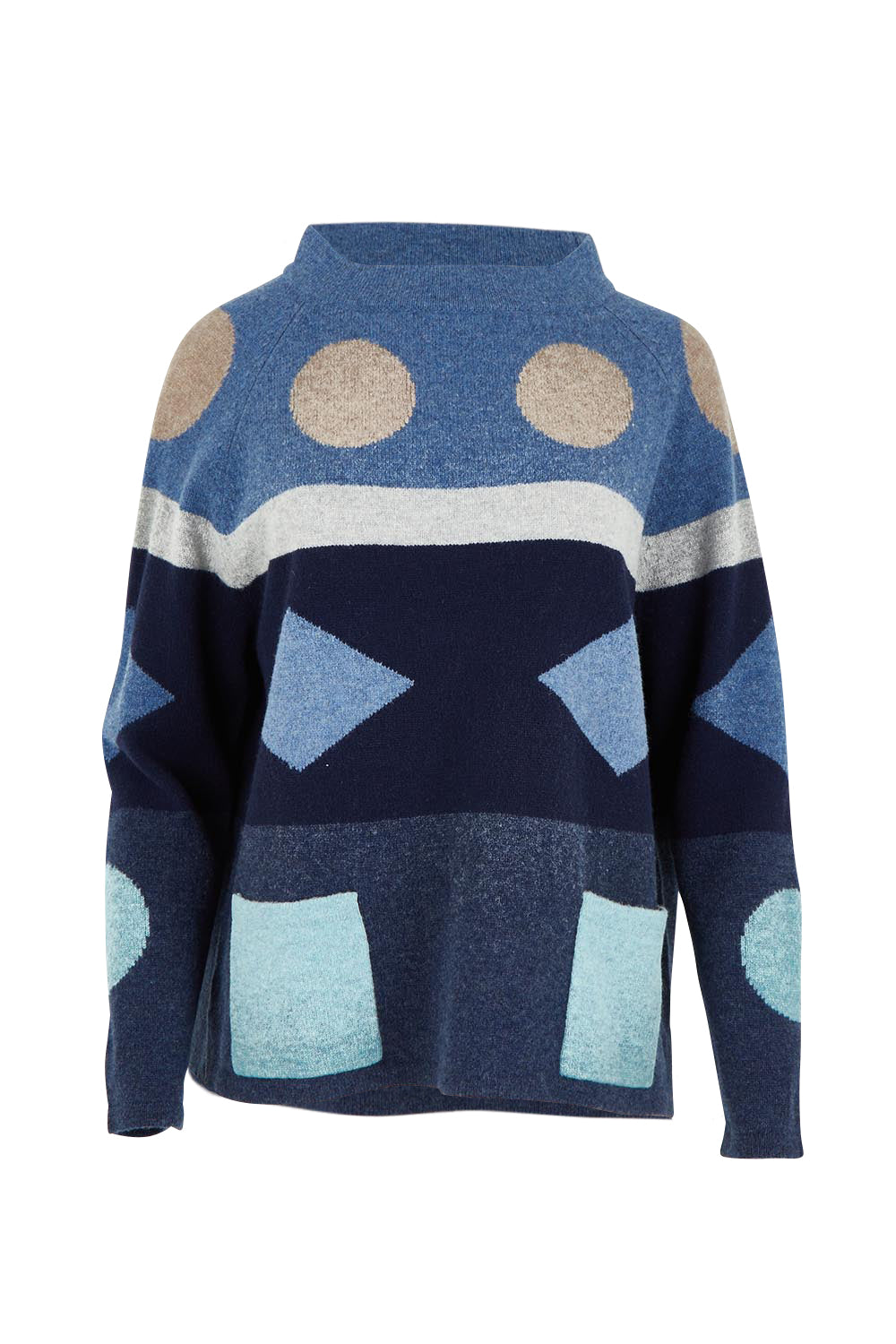 Product shot of the Popcorn Lambswool Sweater in colour Softblue (Blue), from the front