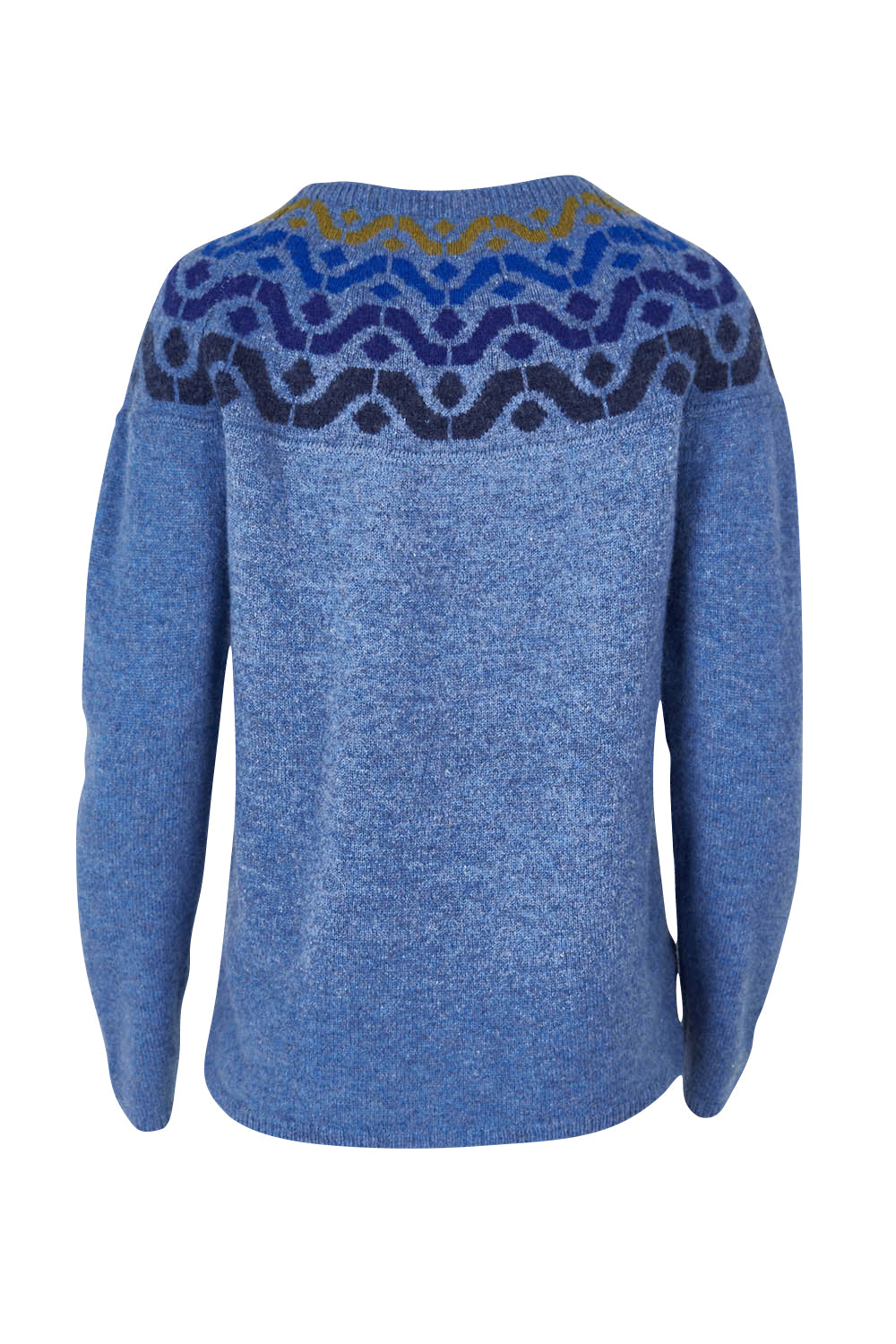 Product shot of the Vonda Sweater in colour Denim (Blue), from the back