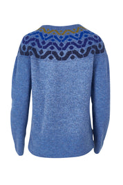 Product shot of the Vonda Sweater in colour Denim (Blue), from the back