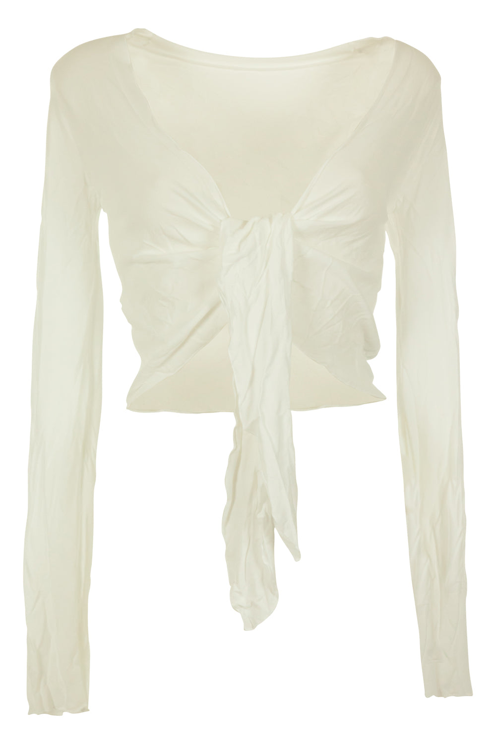 Product shot of the Basic Tie Long Sleeve Wrap Cardi in colour White (White), from the front
