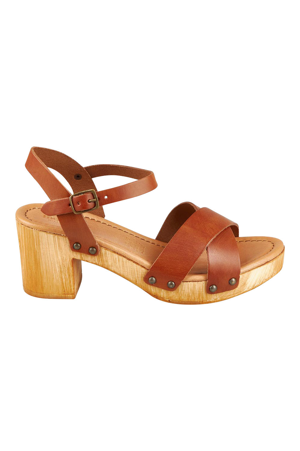Product shot of the Byron Italian Leather Clog Heel in colour Tanleath, from the front