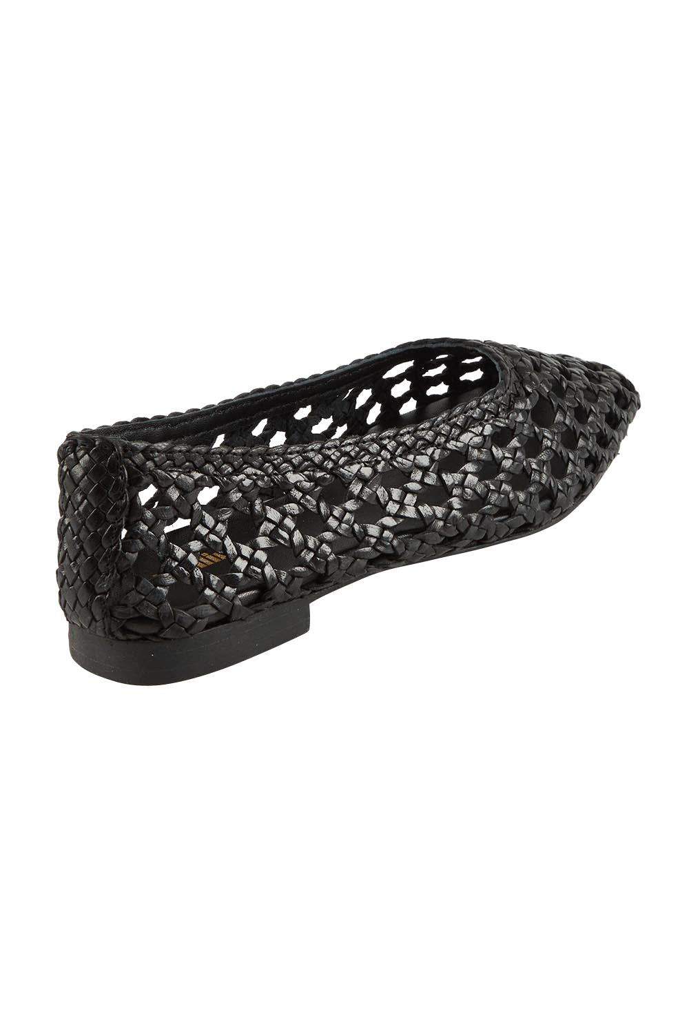 Product shot of the Doetta Leather Woven Flat in colour Black (Black), from the back
