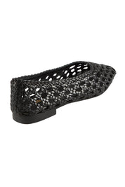 Product shot of the Doetta Leather Woven Flat in colour Black (Black), from the back