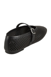 Product shot of the Elony Leather Flat in colour Blackleath (Black), from the back