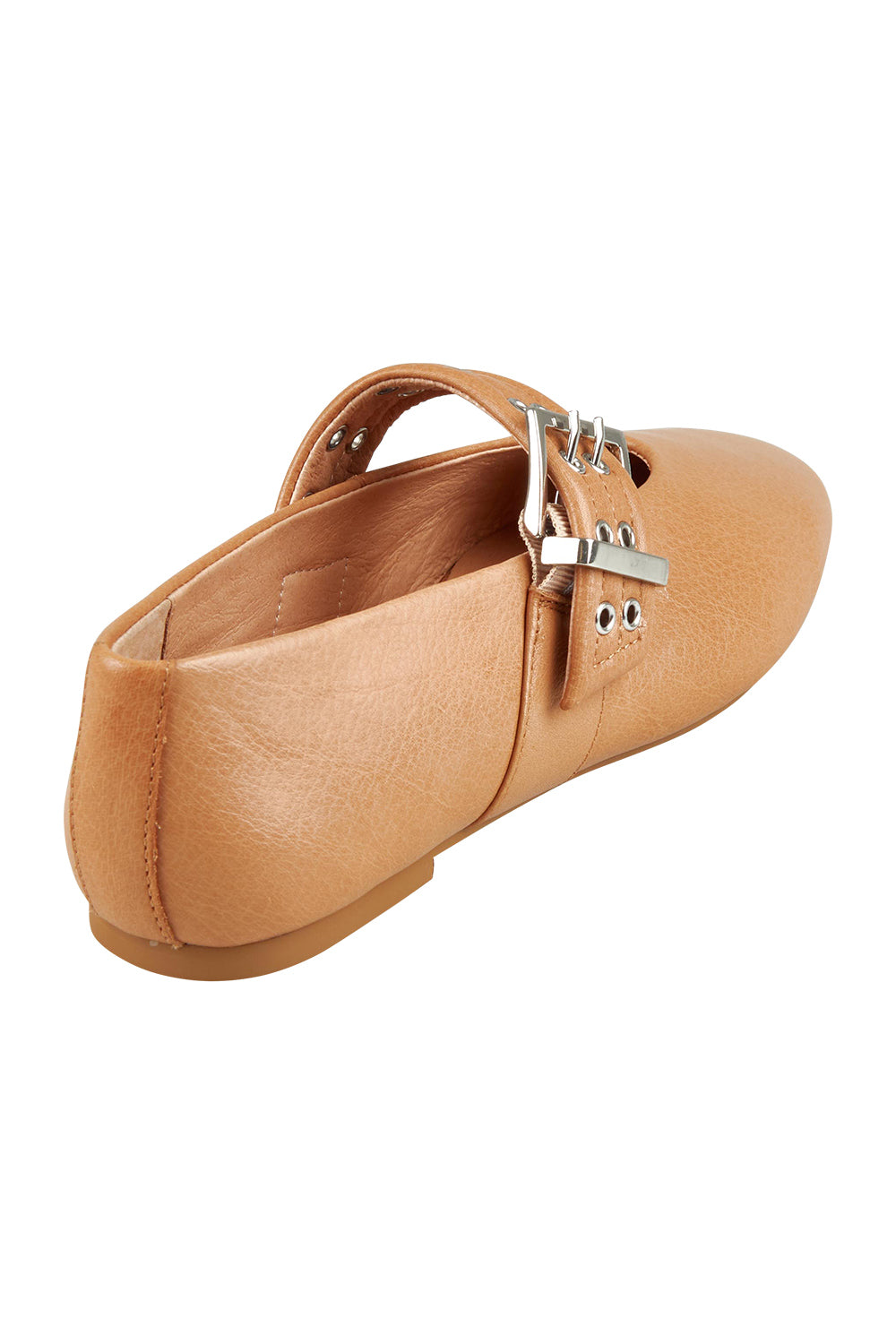 Product shot of the Hearts Leather Flat in colour Dktanleath, from the back