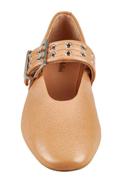 Product shot of the Hearts Leather Flat in colour Dktanleath, detail