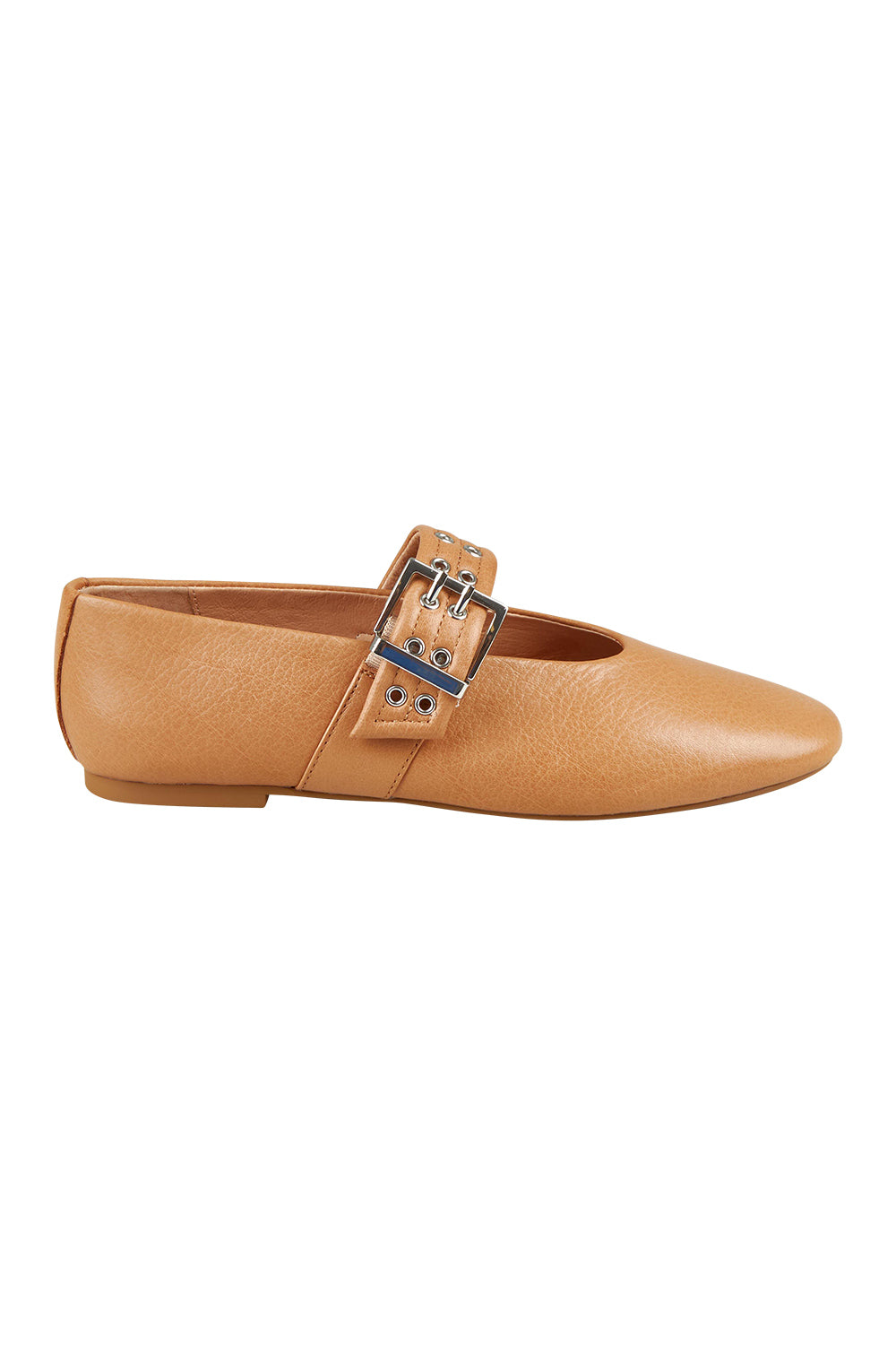 Product shot of the Hearts Leather Flat in colour Dktanleath, from the front